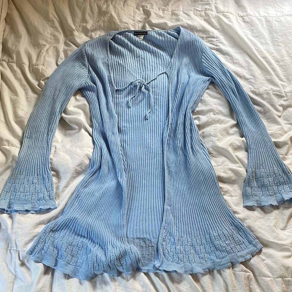 Light blue long coquette knit cardigan